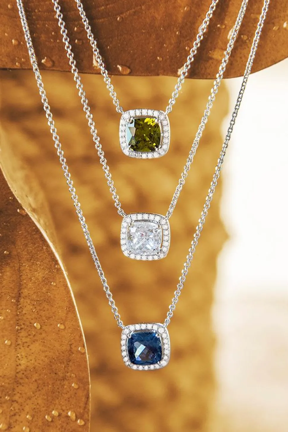 APM Monaco Adjustable Necklace With Khaki Square Stone- Necklaces