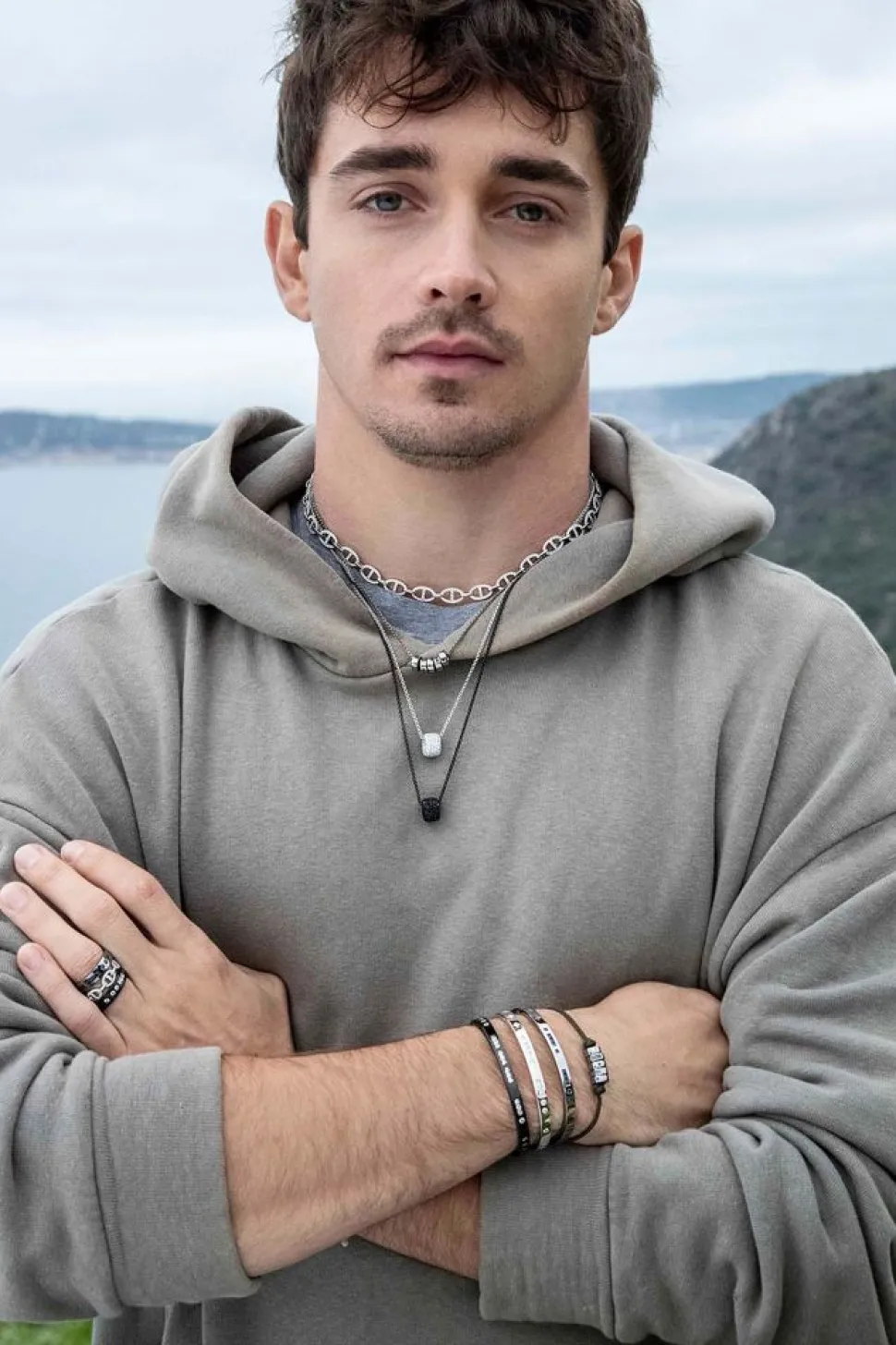 APM Monaco Adjustable Necklace With Pave Ring- Necklaces