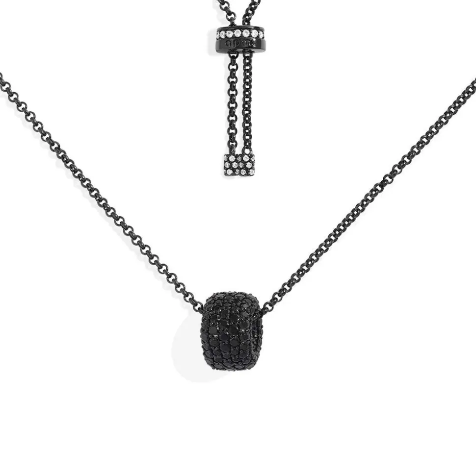 APM Monaco Black Adjustable Necklace With Pave Ring- Necklaces