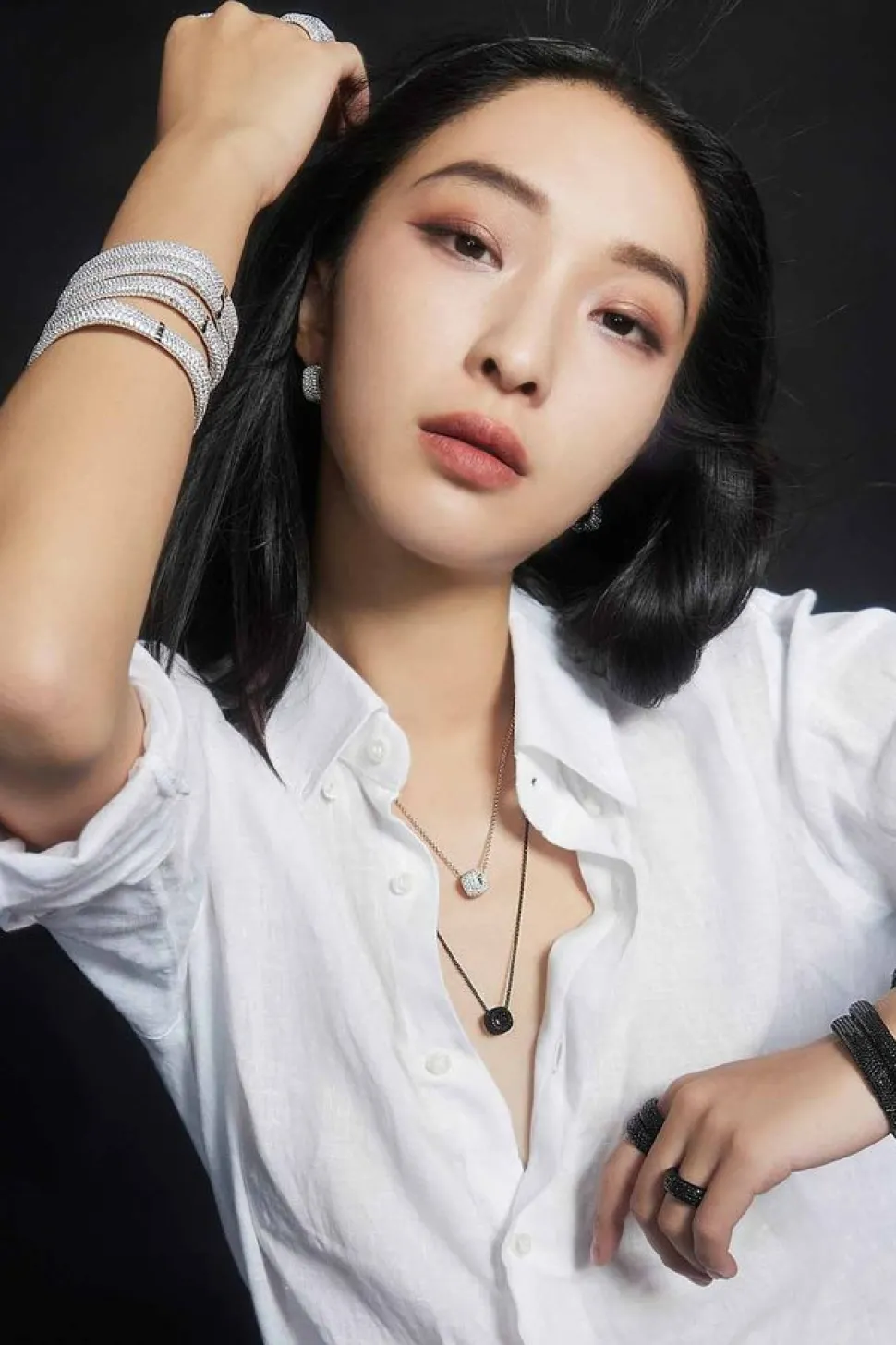 APM Monaco Black Adjustable Necklace With Pave Ring- Necklaces