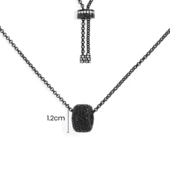 APM Monaco Black Adjustable Necklace With Pave Ring- Necklaces