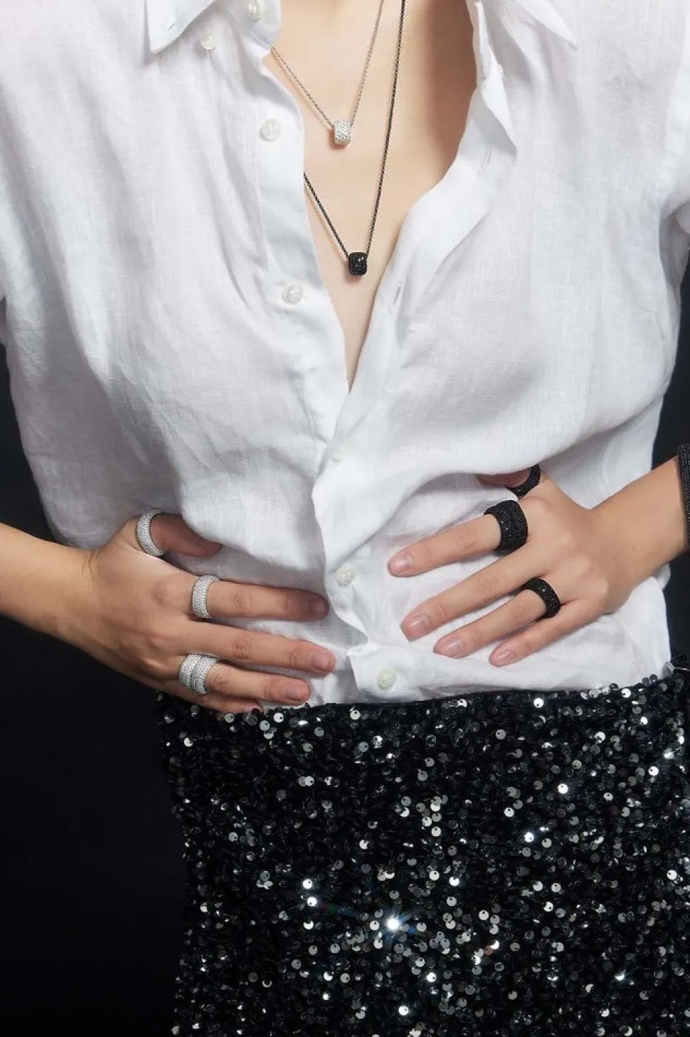 APM Monaco Black Chunky Pave Ring- Rings