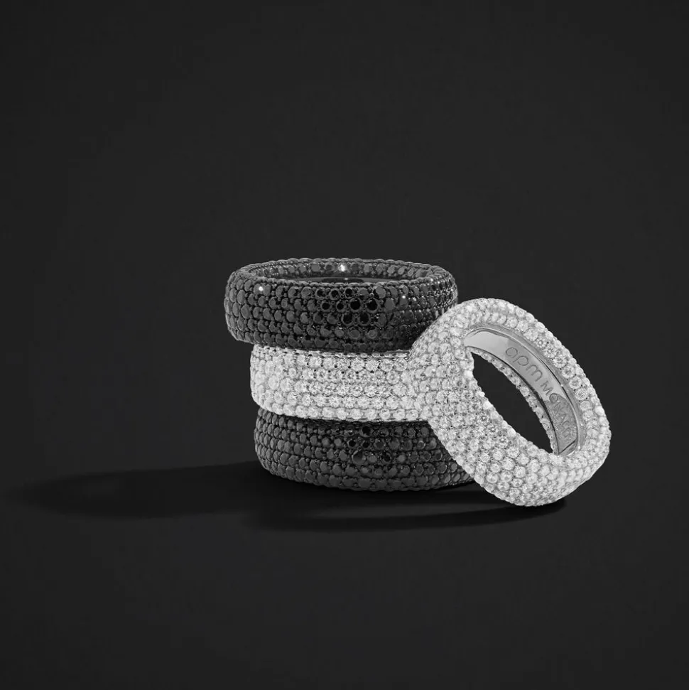 APM Monaco Black Chunky Pave Ring- Rings