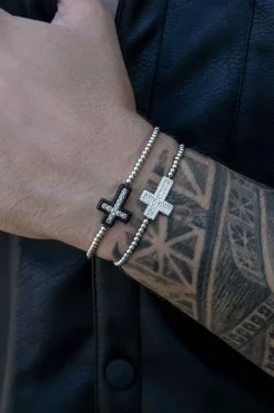 APM Monaco Black Cross Bracelet With Beads- Bracelets