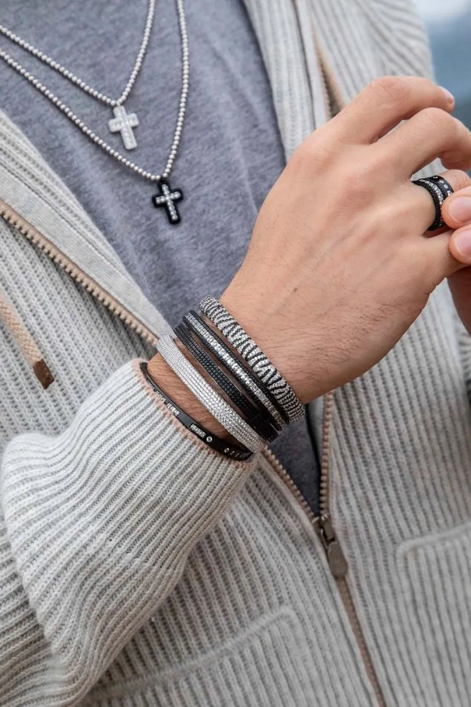 APM Monaco Black Pave Bangle- Bracelets