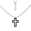 APM Monaco Black Pave Cross Adjustable Necklace With Beads- Necklaces
