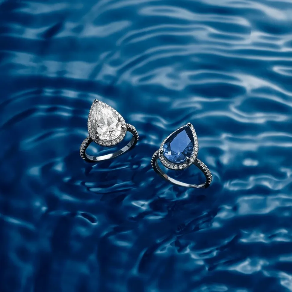 APM Monaco Blue Pear Pave Ring- Rings