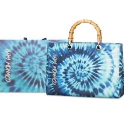 APM Monaco Blue Tie-Dye Bag With Bamboo Handle- Accessories