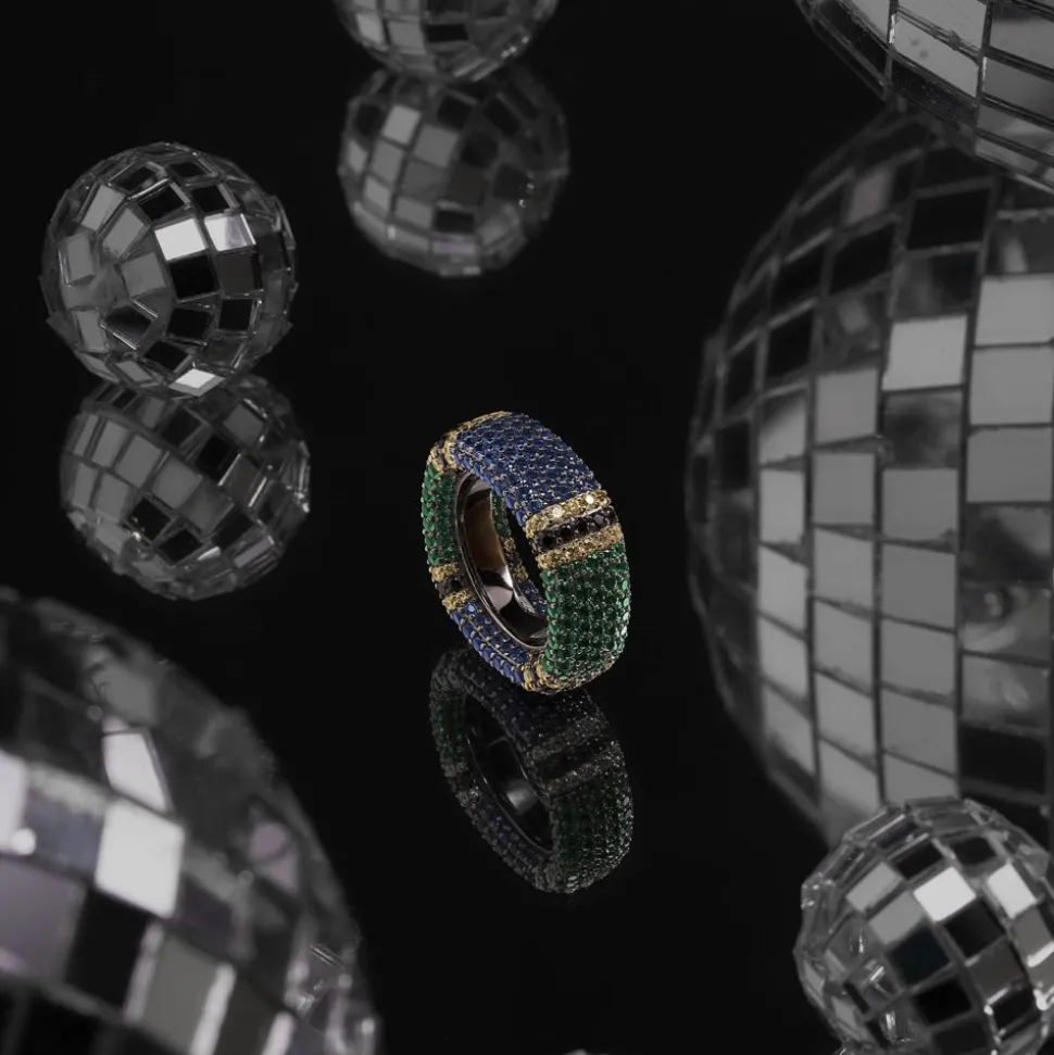 APM Monaco Chunky Multicolor Pave Ring- Rings