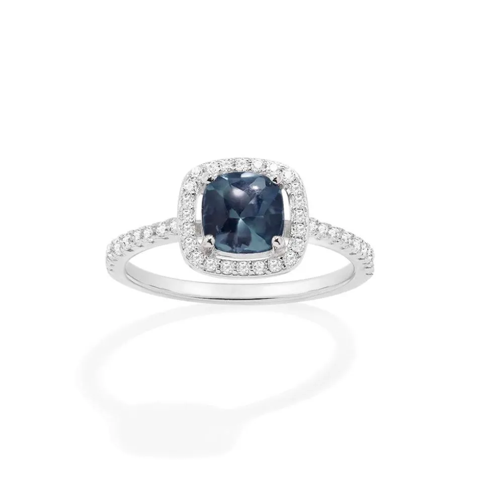 APM Monaco Dainty Blue Square Pave Ring- Rings