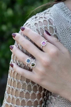 APM Monaco Dainty Blue Square Pave Ring- Rings
