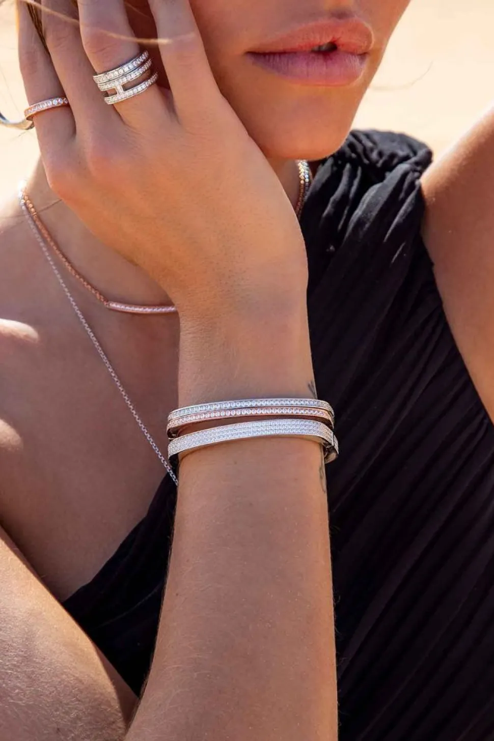 APM Monaco Dainty Pave Bangle- Bracelets