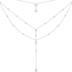 APM Monaco Double Chain Y-Drop Adjustable Necklace With Oval Stones- Necklaces