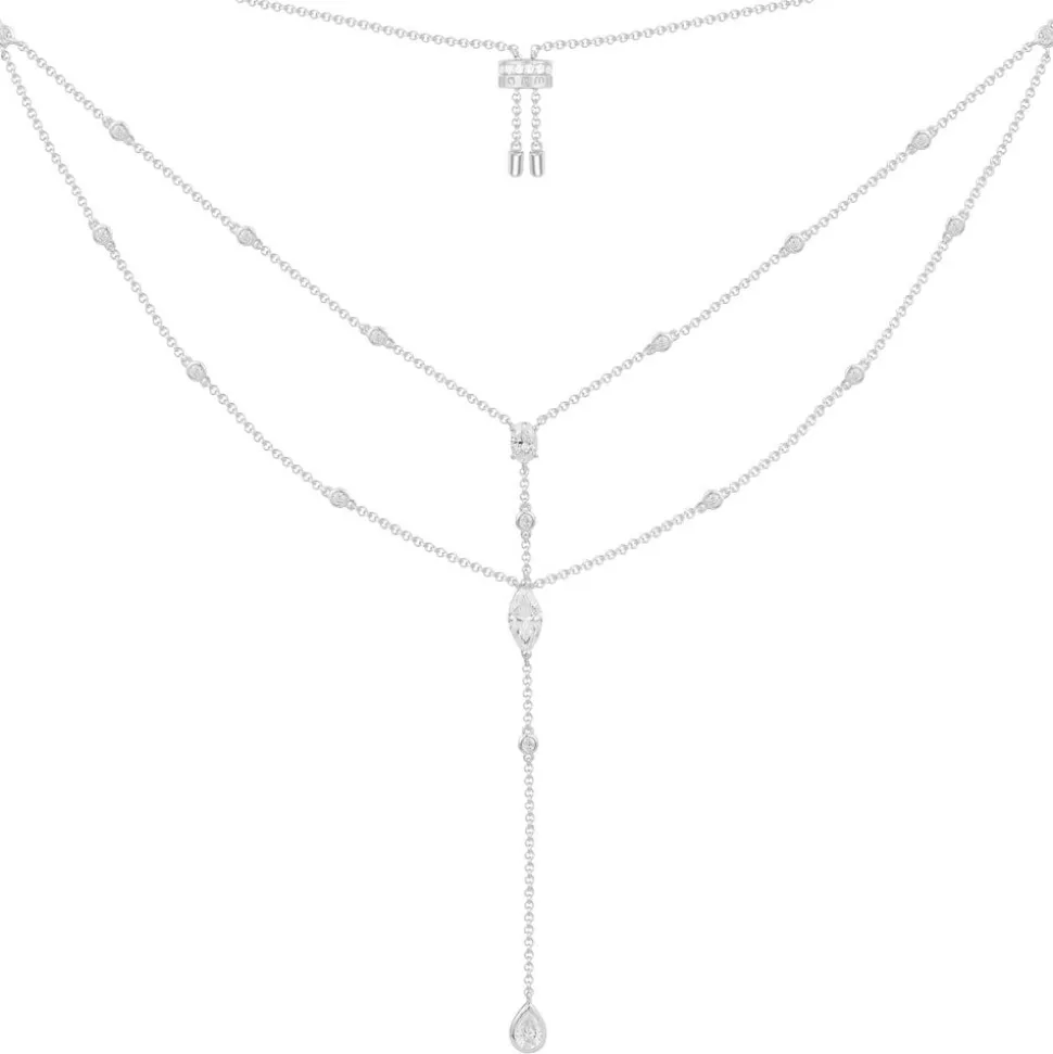 APM Monaco Double Chain Y-Drop Adjustable Necklace With Oval Stones- Necklaces