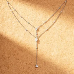 APM Monaco Double Chain Y-Drop Adjustable Necklace With Oval Stones- Necklaces