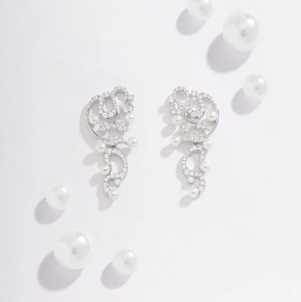APM Monaco Flower Drop Earrings With Pearls- Earrings
