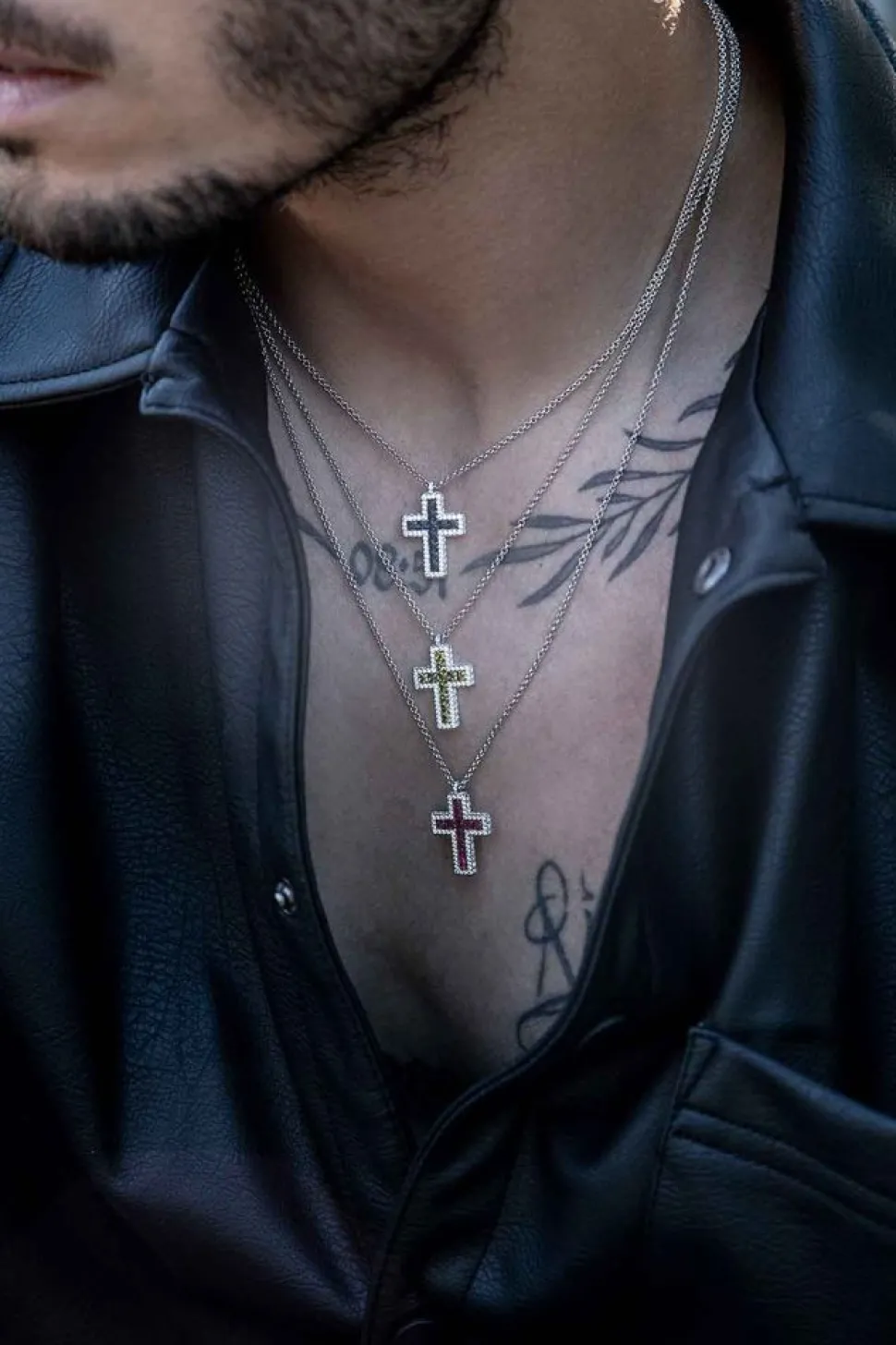 APM Monaco Fuchsia Pave Cross Adjustable Necklace- Necklaces