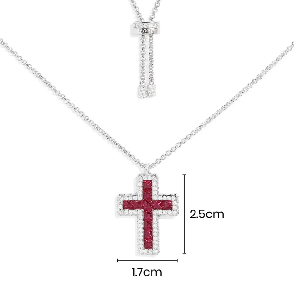 APM Monaco Fuchsia Pave Cross Adjustable Necklace- Necklaces