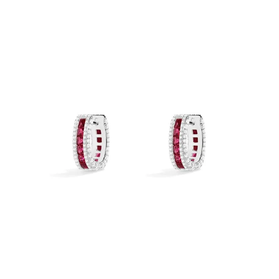 APM Monaco Fuchsia Pave Rectangle Hoop Earrings- Earrings