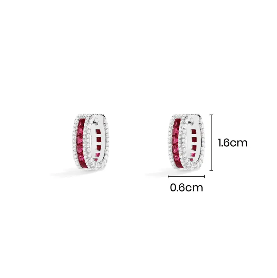 APM Monaco Fuchsia Pave Rectangle Hoop Earrings- Earrings