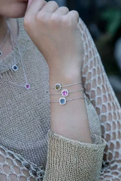 APM Monaco Fuchsia Pave Square Adjustable Bracelet- Bracelets