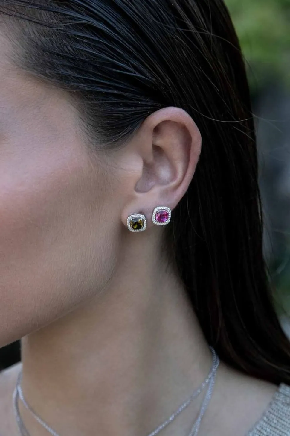 APM Monaco Fuchsia Square Stud Earrings- Earrings