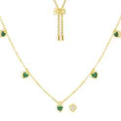 APM Monaco Green & White Heart Adjustable Necklace- Necklaces