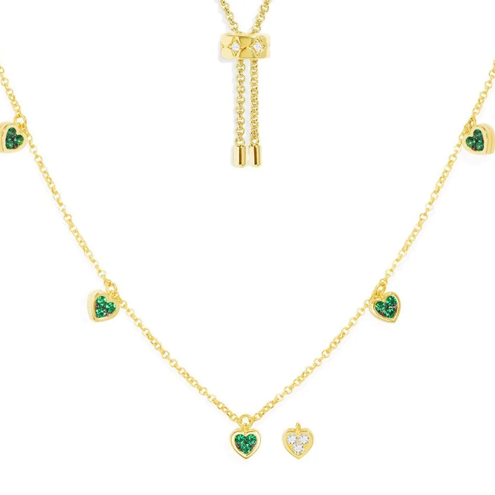 APM Monaco Green & White Heart Adjustable Necklace- Necklaces