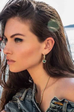 APM Monaco Hoop Earrings With Malachite Heart- Earrings