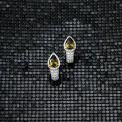 APM Monaco Huggie Earrings With Khaki Pear Stones- Earrings