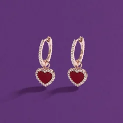 APM Monaco Huggie Earrings With Red Heart- Earrings