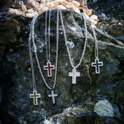 APM Monaco Khaki Pave Cross Adjustable Necklace- Necklaces