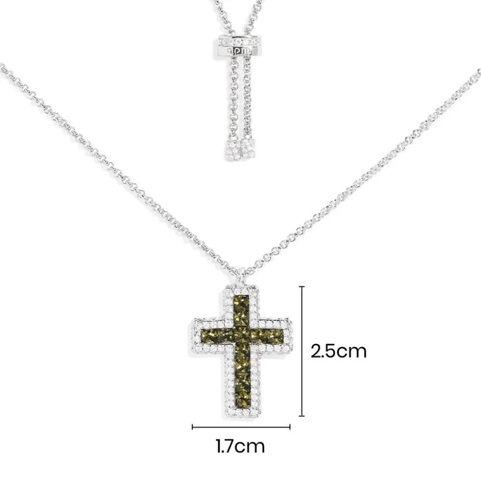APM Monaco Khaki Pave Cross Adjustable Necklace- Necklaces