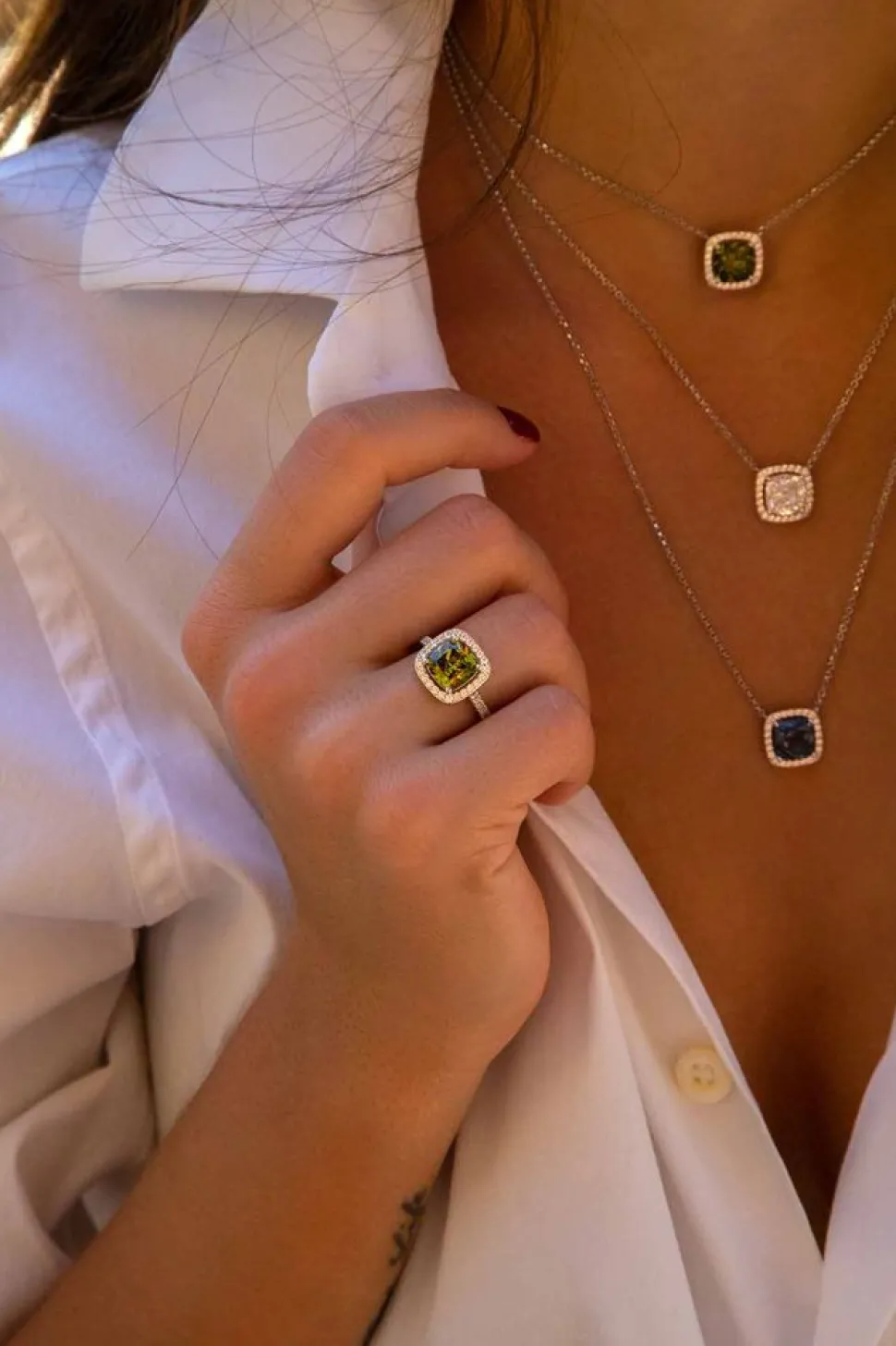 APM Monaco Khaki Square Pave Ring- Rings