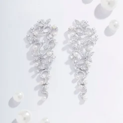 APM Monaco Long Flower Drop Earrings With Pearls- Earrings