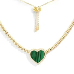 APM Monaco Malachite Heart Adjustable Necklace With Beads- Necklaces