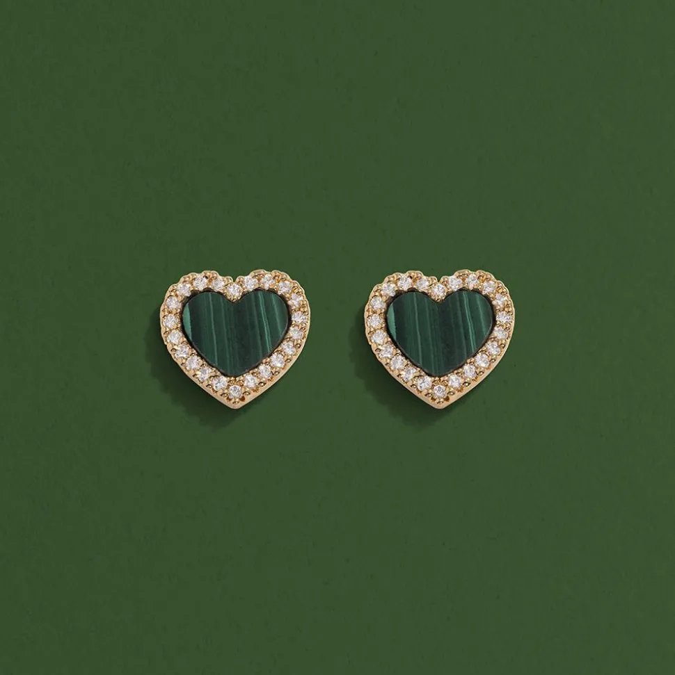 APM Monaco Malachite Heart Stud Earrings- Earrings