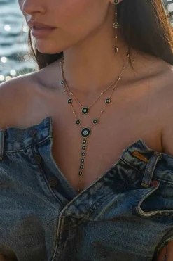 APM Monaco Malachite Y-Drop Adjustable Necklace- Necklaces