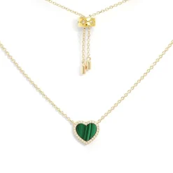 APM Monaco Mini Malachite Heart Adjustable Necklace- Necklaces