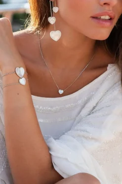 APM Monaco Mini White Nacre Heart Adjustable Necklace- Necklaces