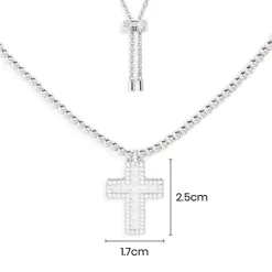 APM Monaco Pave Cross Adjustable Necklace With Beads- Necklaces