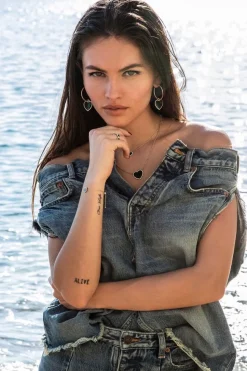 APM Monaco Pave Hoop Earrings With Malachite Heart- Earrings