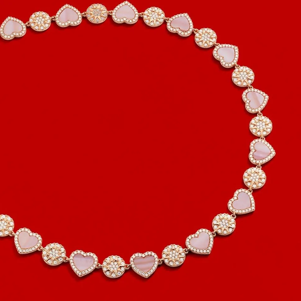 APM Monaco Pink Nacre Heart & Dot Adjustable Necklace- Necklaces
