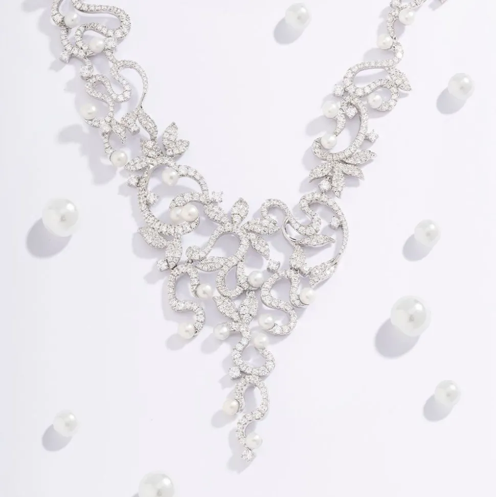 APM Monaco Statement Flower Adjustable Necklace With Pearls- Necklaces