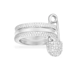 APM Monaco Triple Hoops And Safety Pin Ring- Rings