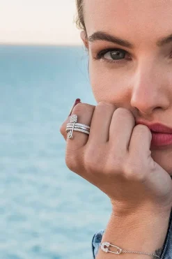 APM Monaco Triple Hoops And Safety Pin Ring- Rings