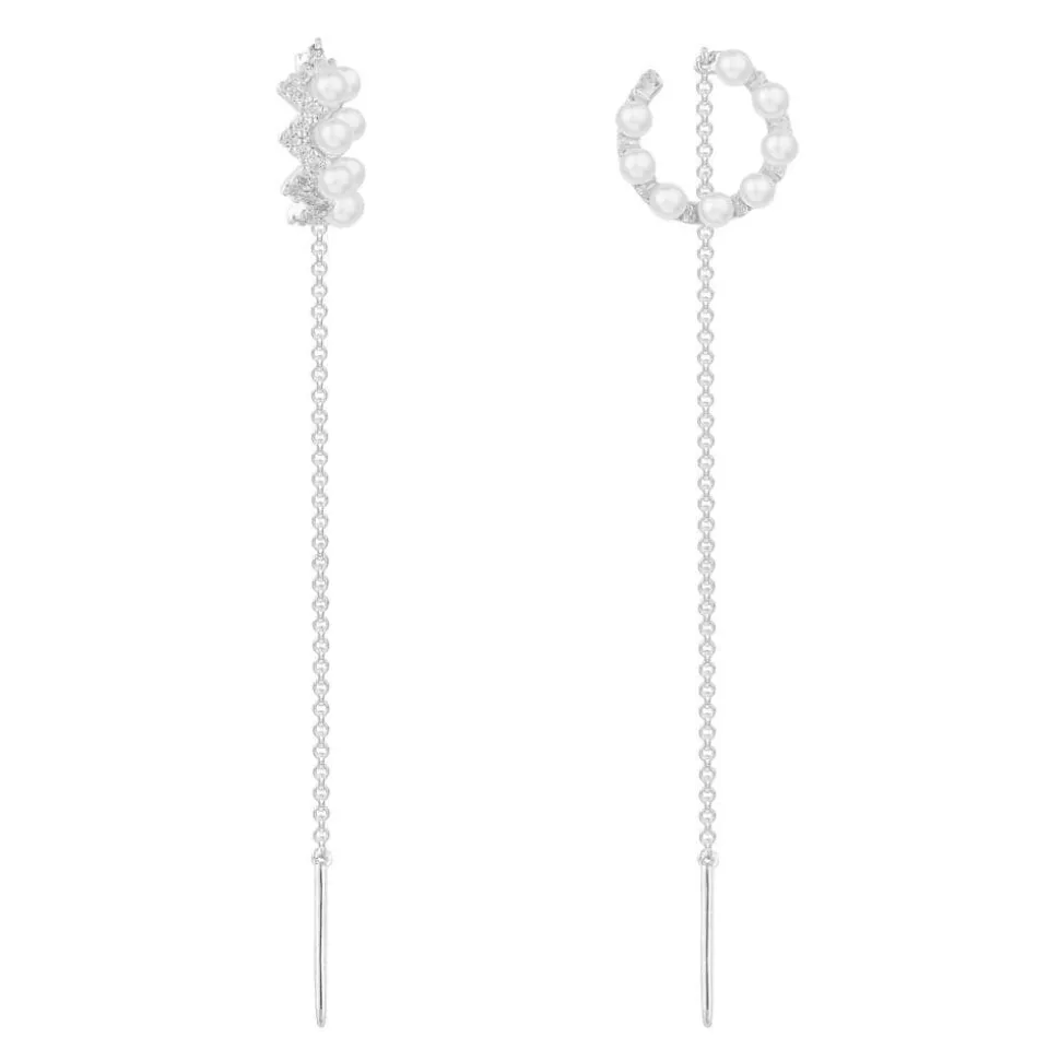 APM Monaco Up And Down Pearls Ear Cuff With Chains- Earrings