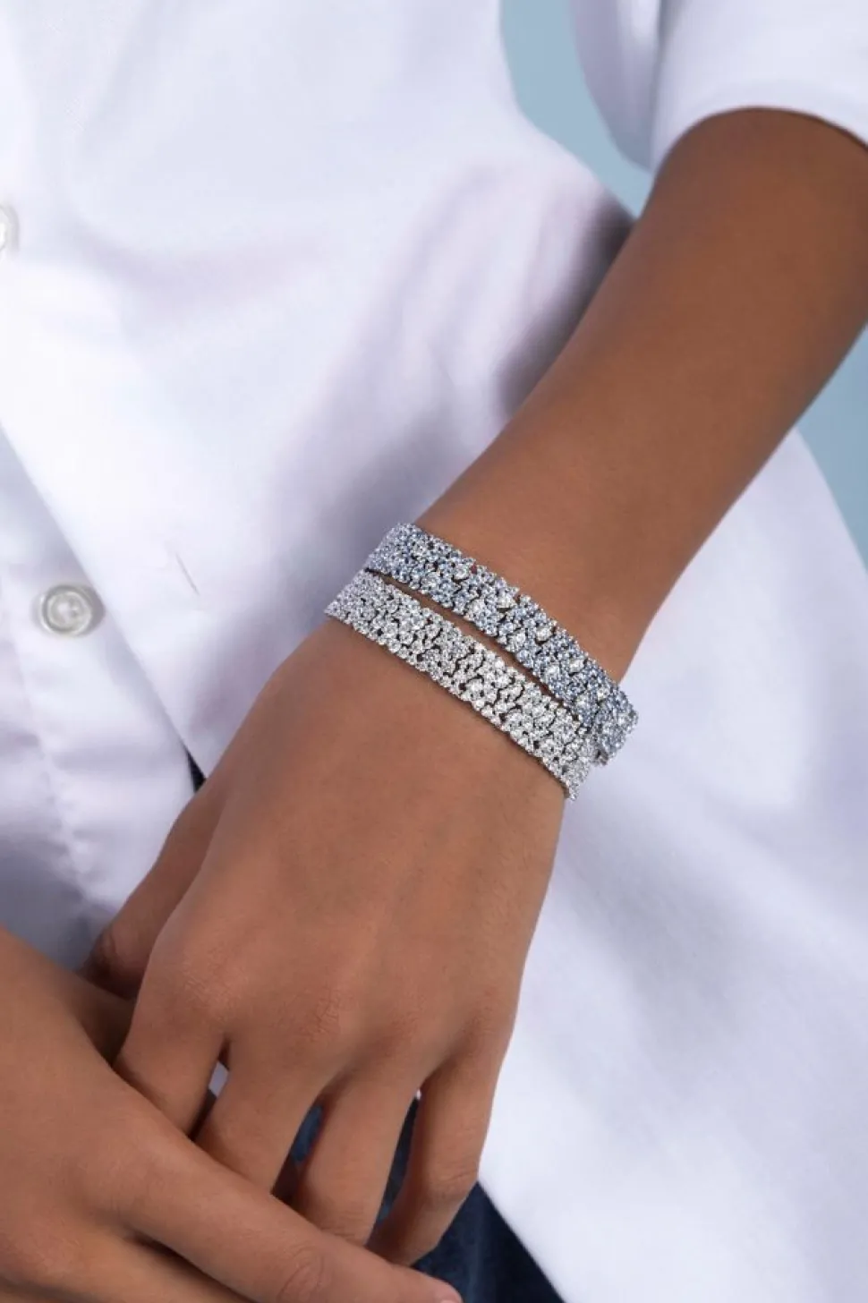 APM Monaco White & Lagoon Blue Pave Bracelet- Bracelets
