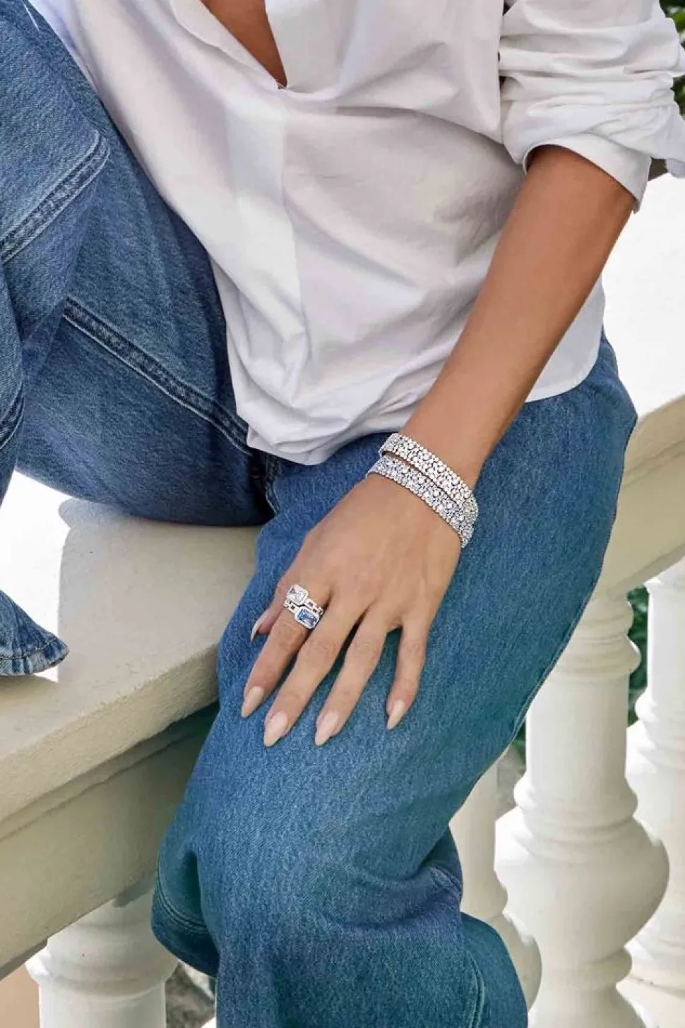APM Monaco White & Lagoon Blue Pave Bracelet- Bracelets