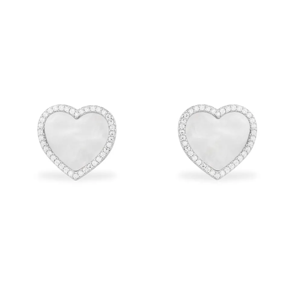 APM Monaco White Nacre Heart Stud Earrings- Earrings